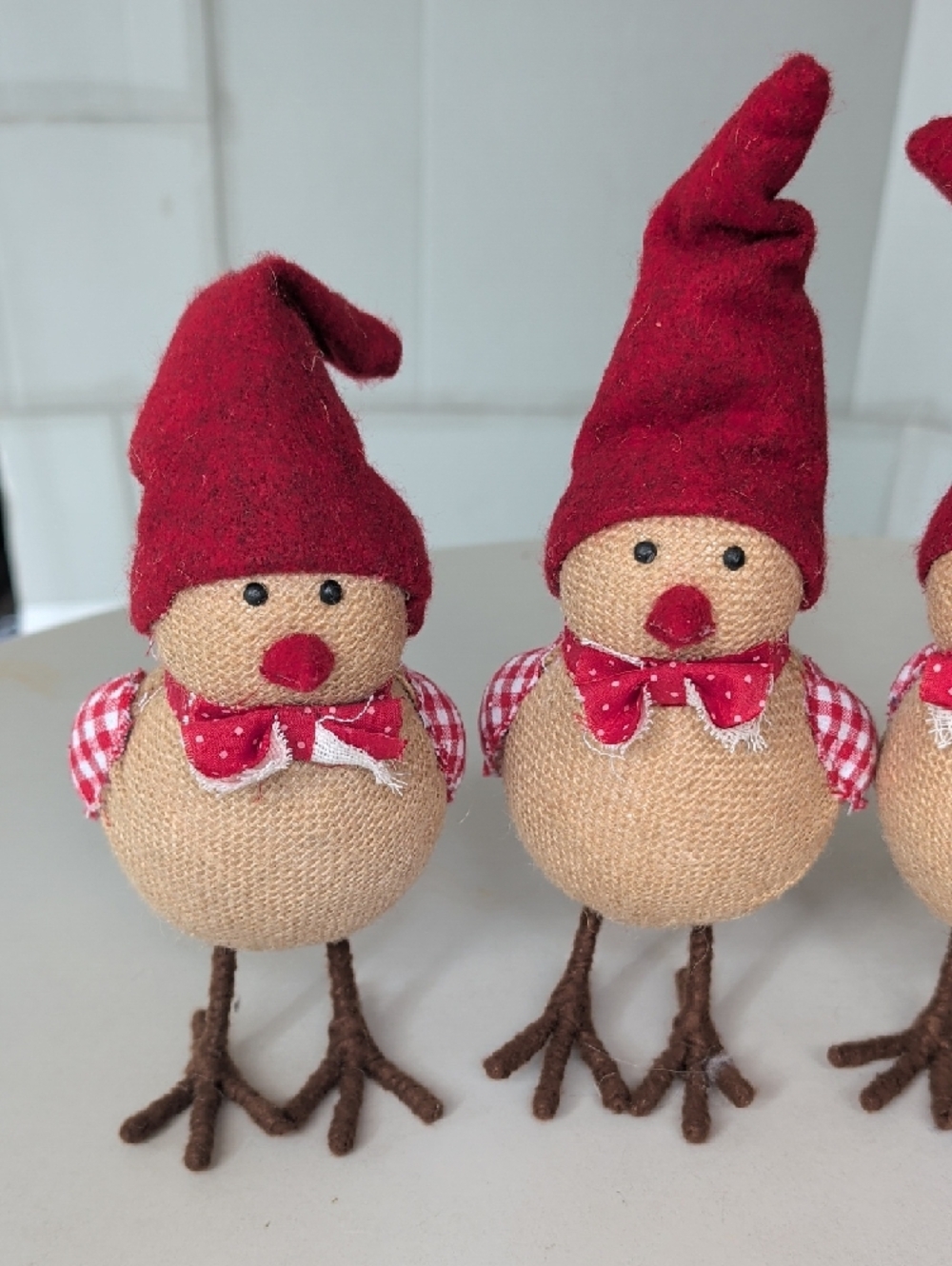 Festive Red Burlap Bird Holiday Decor Set of 4 Christmas Holiday Adorable Unique - Picture 2 of 6